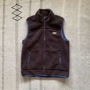 L.L. Bean Mens Medium Mocha Brown Deep Pile Fleece Vest Jacket Full Zip